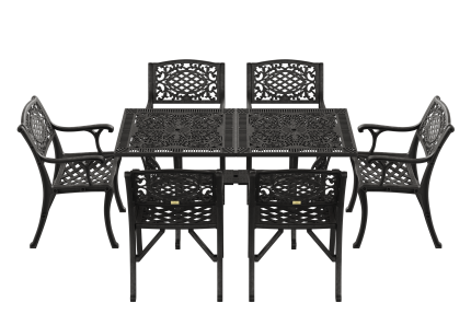 IVF SİYAH DİKDÖRTGEN MASA + 6'LI CUNDA SANDALYE