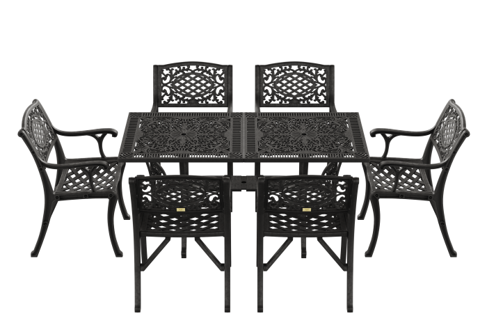 IVF SİYAH DİKDÖRTGEN MASA + 6'LI CUNDA SANDALYE - Görsel 1