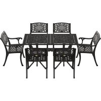 IVF SİYAH DİKDÖRTGEN MASA + 6'LI CUNDA SANDALYE TAKIMI