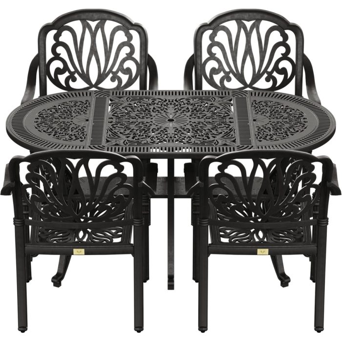 Siyah Oval Masa + 4'lü Bursa Sandalye - Görsel 1