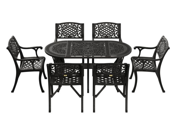 IVF SİYAH OVAL MASA + 6'LI CUNDA SANDALYE TAKIMI - Görsel 1