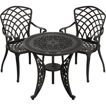IVF SİYAH YUVARLAK MASA + 2'Lİ HİTİT SANDALYE TAKIMI