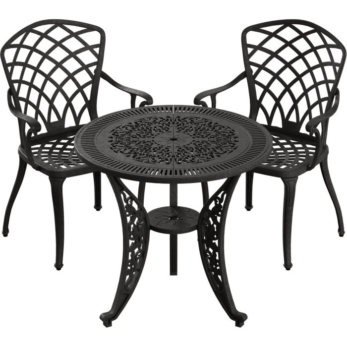 IVF SİYAH YUVARLAK MASA + 2'Lİ HİTİT SANDALYE TAKIMI - Görsel 1